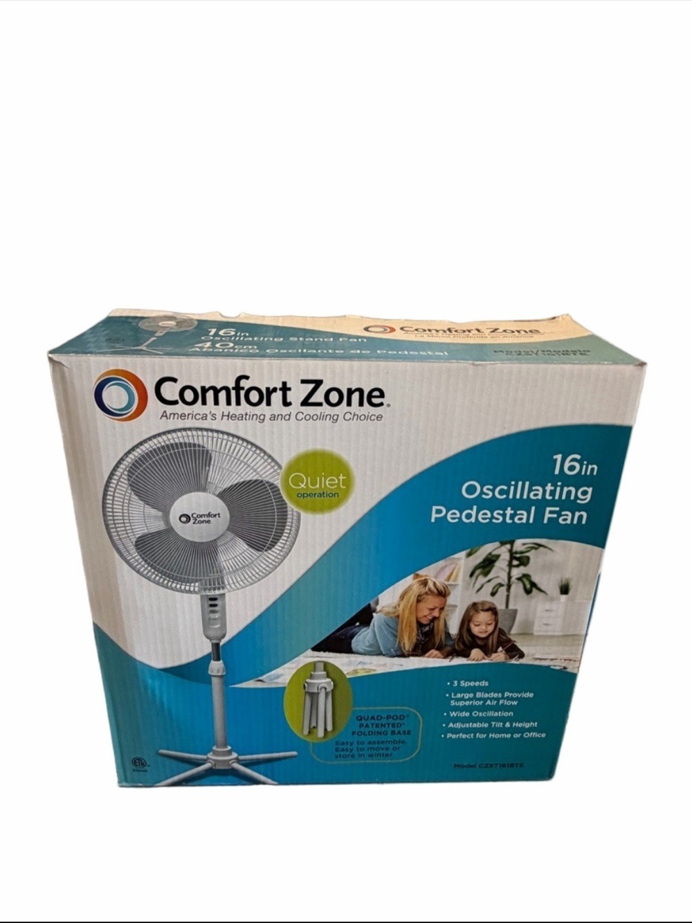 Comfort Zone 16-inch Oscillating Pedestal Fan
